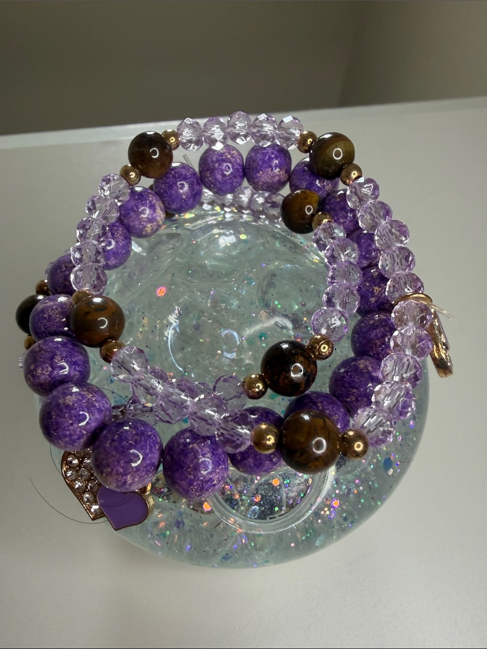 Purple Crystal & Stone Stretch Bracelet Set